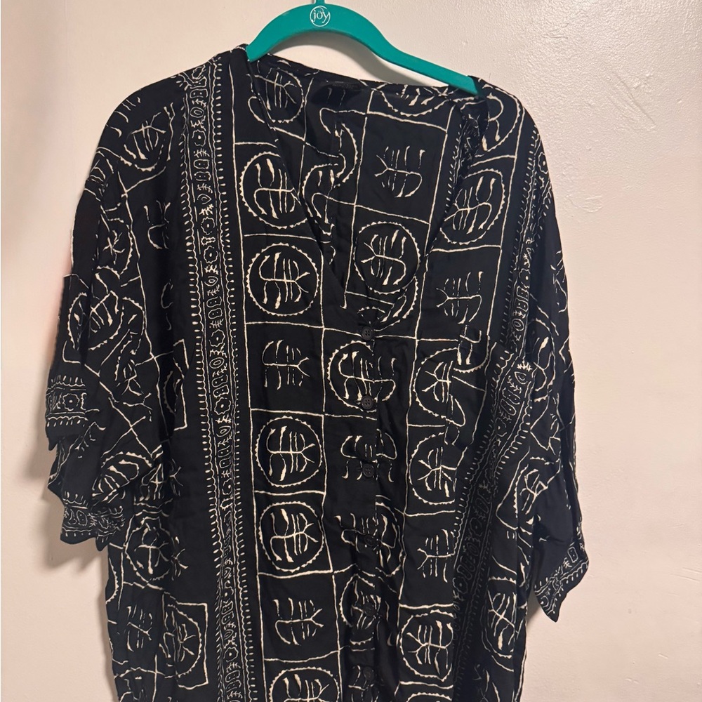 Black Patterned Button Down Shirt - image 1